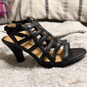Naturalized Black Strappy Heels Size 7